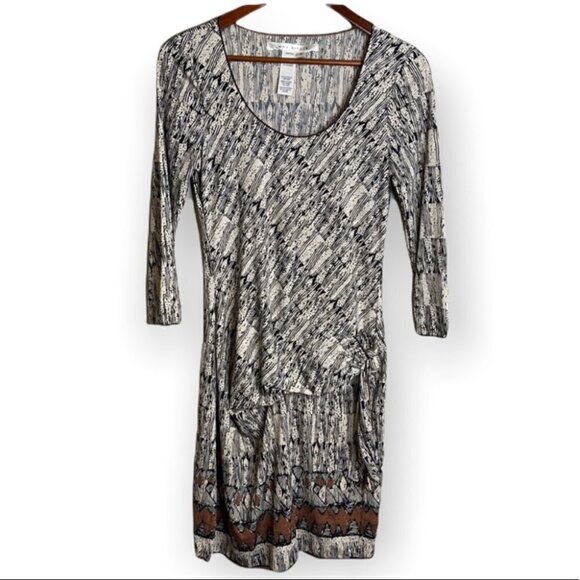 VINTAGE Max Studio Retro Print Dress Drop Waist Tied Side Long Sleeve Size M - Picture 2 of 14